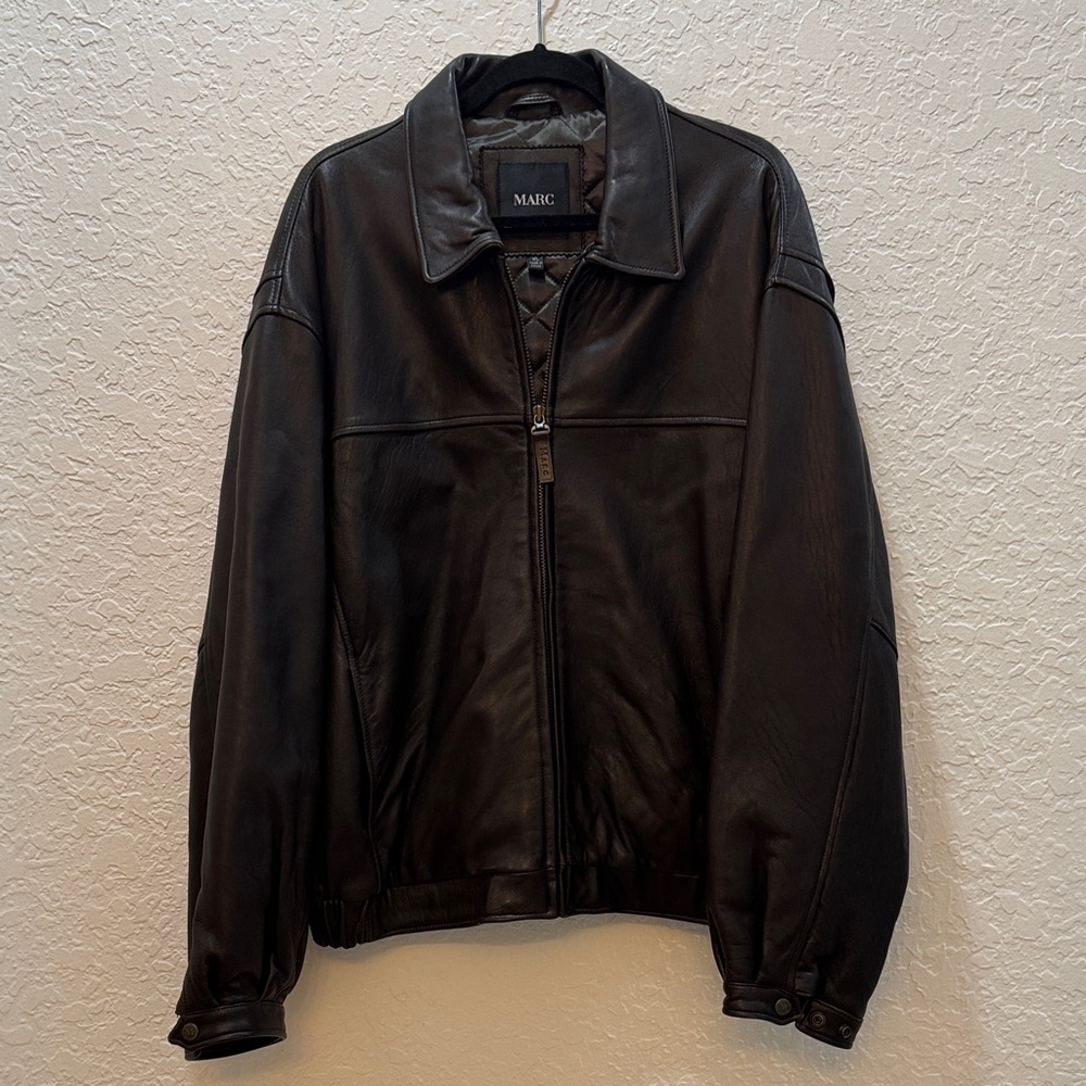 Mark New York Brown Leather Collard Jacket for Men XL Vintage